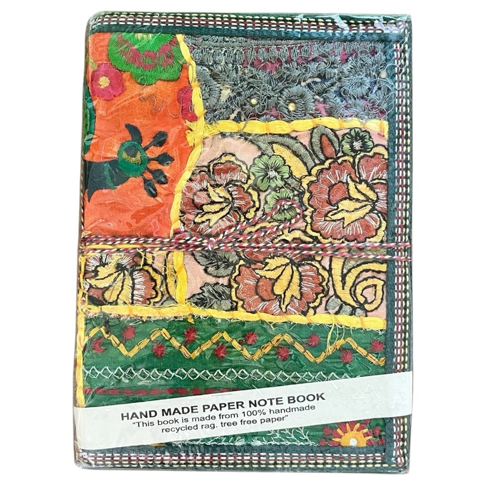 Handcrafted Embroidered Notebook Zero-Waste Sari Silk Journal (golden fields)